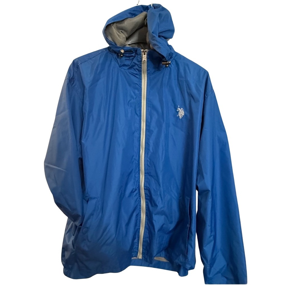 U.S. Polo Assn. Men's XXL Blue Hooded Windbreaker Raincoat
